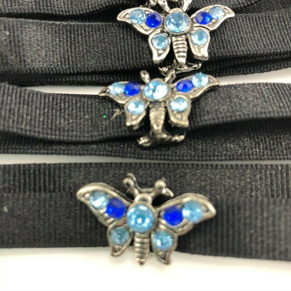 Set Of 12 Adjustable Black Elastic Butterfly Headbands Blue Rhinestone Accents - Picture 4 of 7